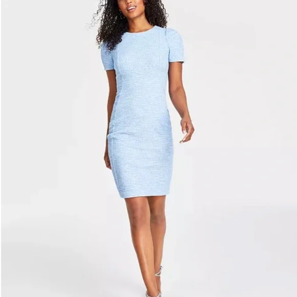 Calvin Klein tweed short sleeve sheath dress. Light blue size 16. Worn once. - Picture 7 of 10